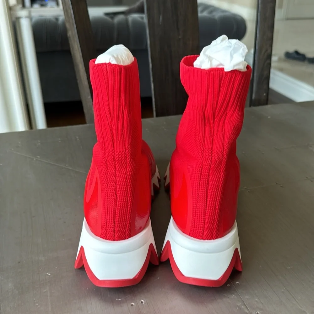 Christian Louboutin sharky sock flat sneaker shark sole red loubi sz 36.5
